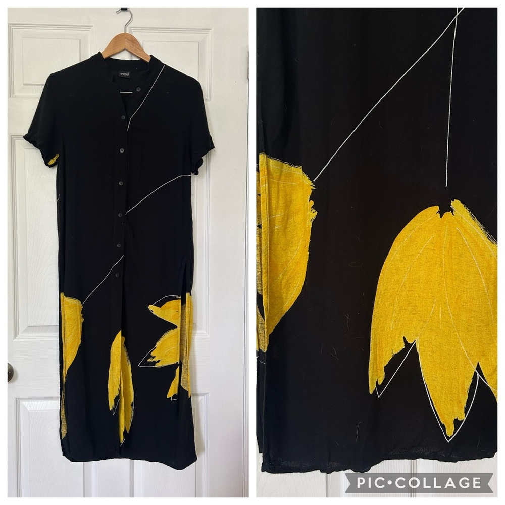 Vintage Guazy Floral Black Yellow Duster